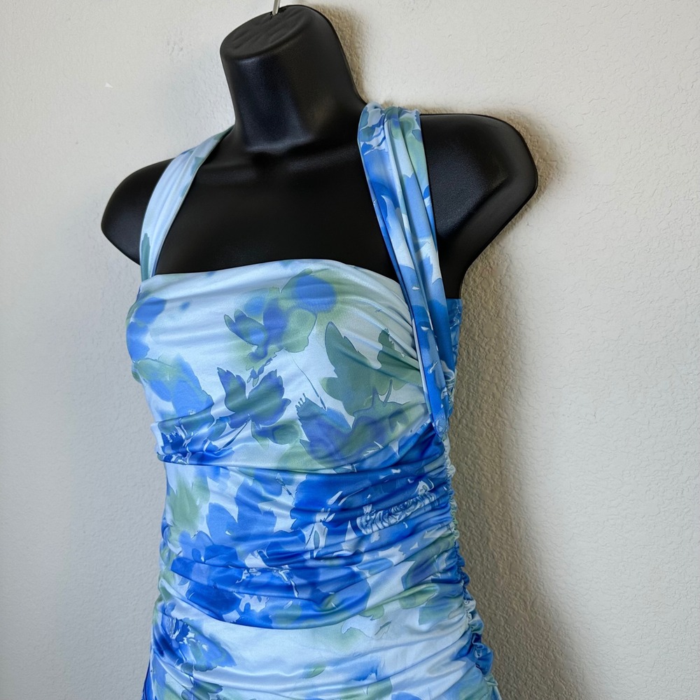 Free People Raylon Midi Dress Blue Floral Ruched Convertible Halter OB2143909 S - Picture 7 of 14
